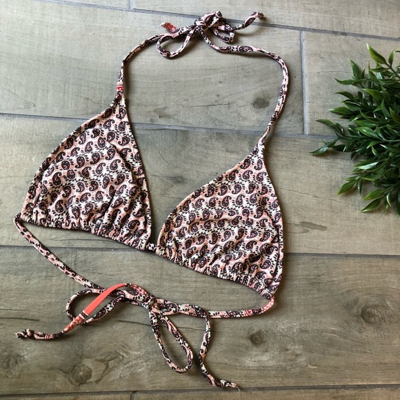 Athleta paisley bikini top in coral brown and white. Size L - Picture 3 of 5